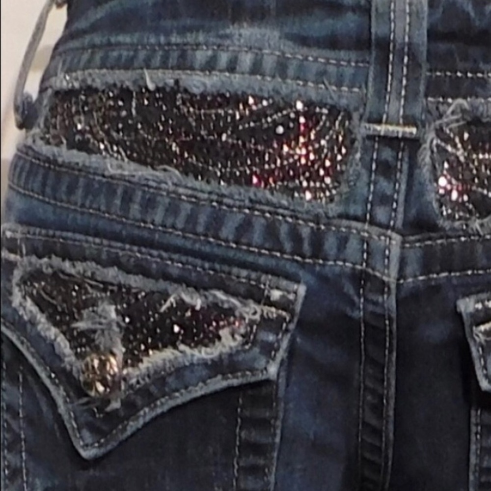MISS ME JP5124B2  BOOT Destroyed Distressed Denim Jean Dark Wash w/Purple Detail